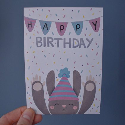 "Happy Birthday" Illustrated Postcard