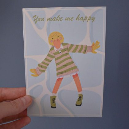 "You make me happy" Illustrated Postcard