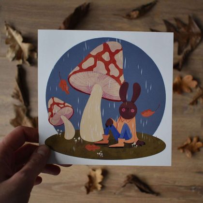Autumn Bunny Under Mushrooms Art Print