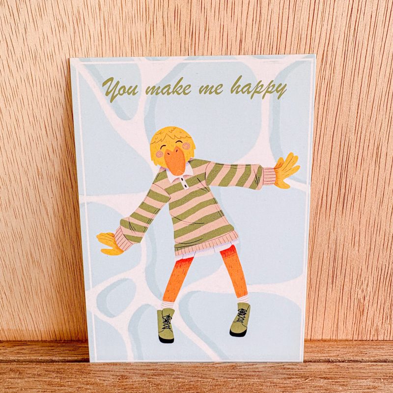 "You make me happy" Illustrated Postcard