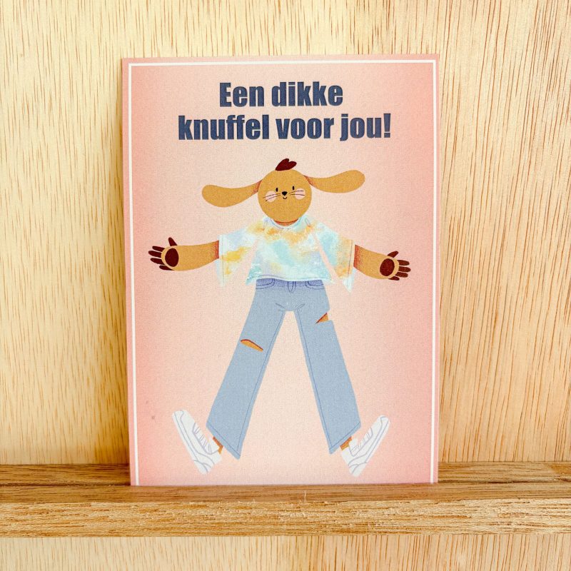 "Een dikke knuffel voor jou!" Illustrated Postcard